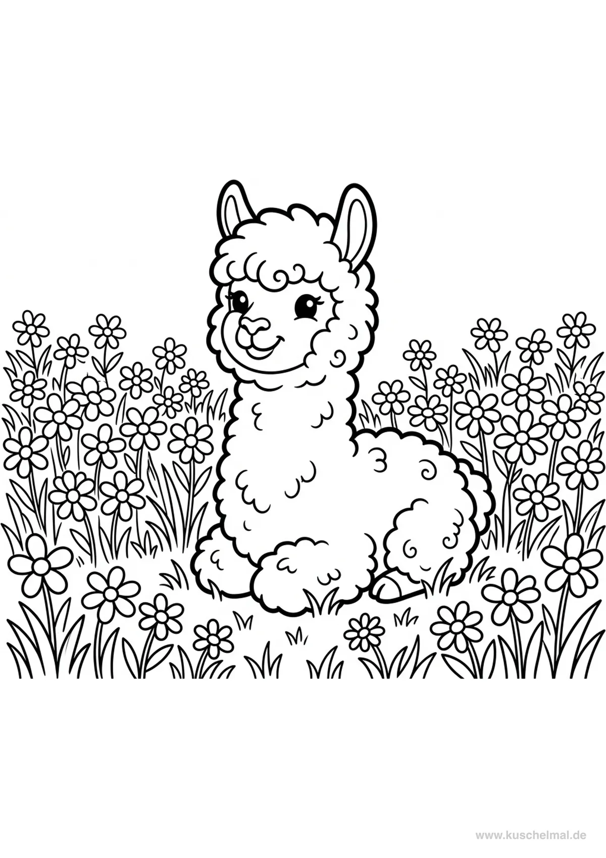 Alpaca Bebè tra le Margherite - Disegno di Alpaca da colorare gratis per bambini da stampare