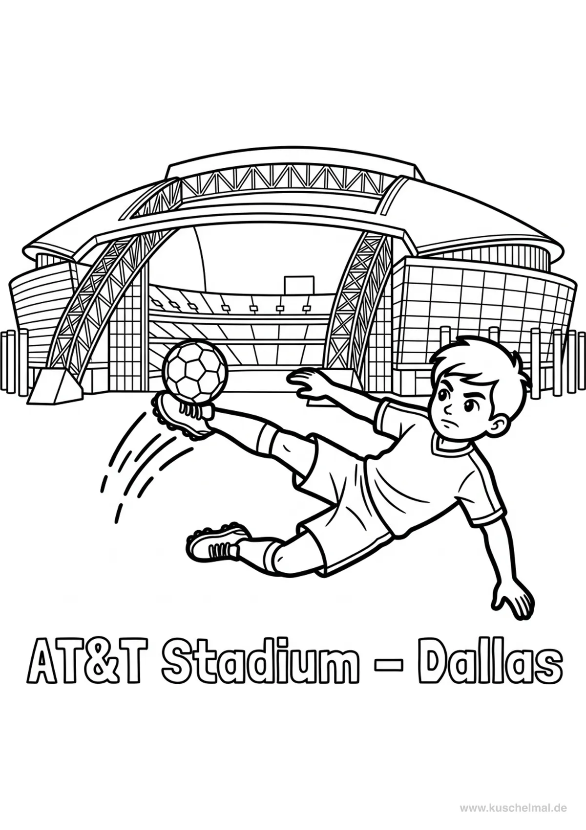 AT&T Stadium Dallas - Kostenloses WM 2026 Ausmalbild für Kinder zum Ausdrucken