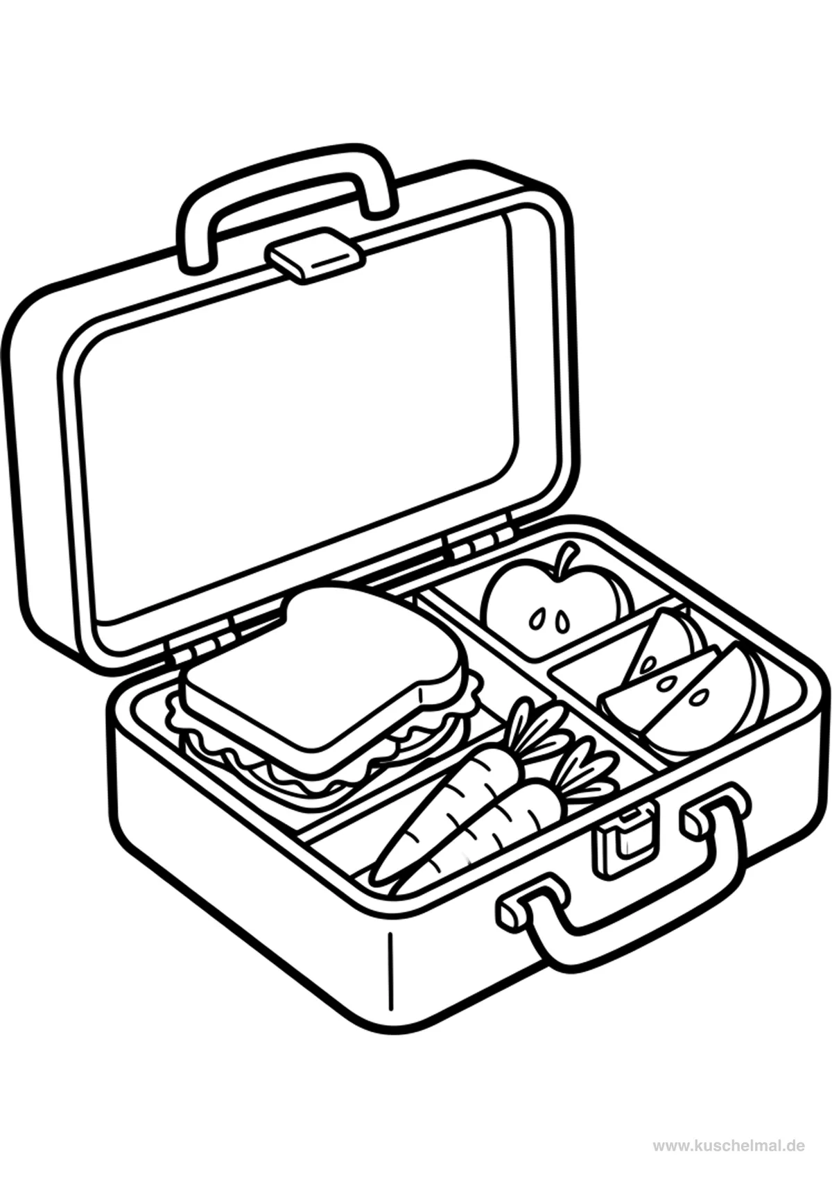 Porta Merenda con Cibo Sano - Disegno di Inizio Scuola da colorare gratis per bambini da stampare