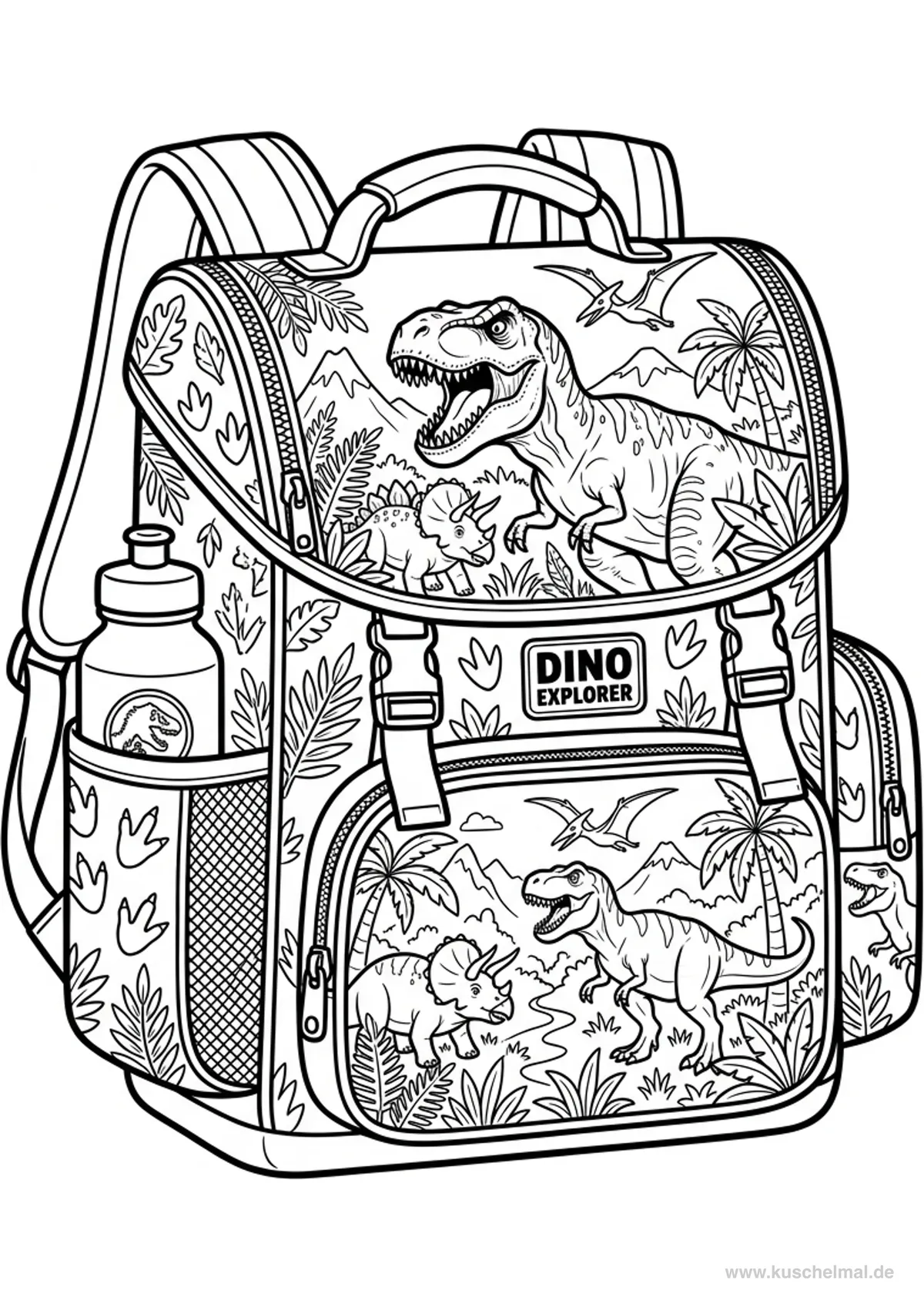 Zaino Scolastico Dinosauro - Disegno di Zaino Scolastico da colorare gratis per bambini da stampare