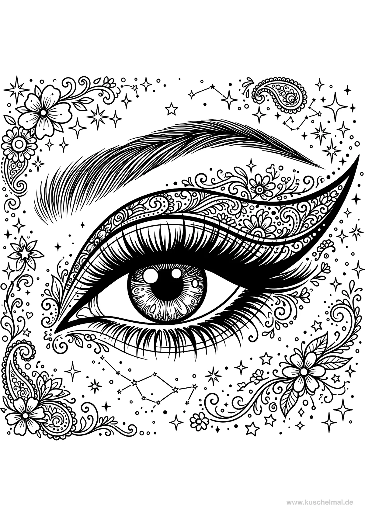 Ausmalbild Dramatisches Auge Make-up - Kostenloses Make-up Ausmalbild für Kinder zum Ausdrucken
