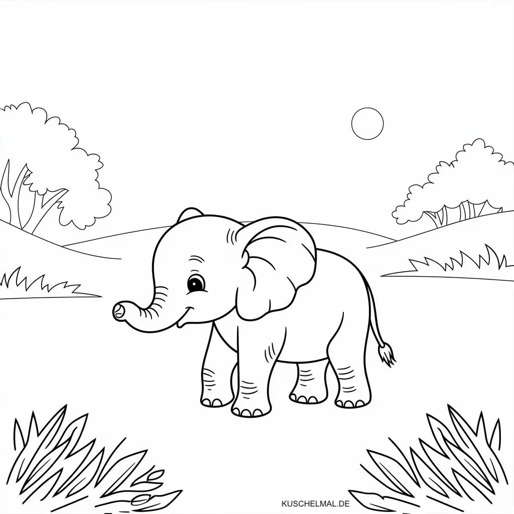 Ausmalbild Elefant Tierbabys - Kostenloses Tierbabys Ausmalbild für Kinder zum Ausdrucken