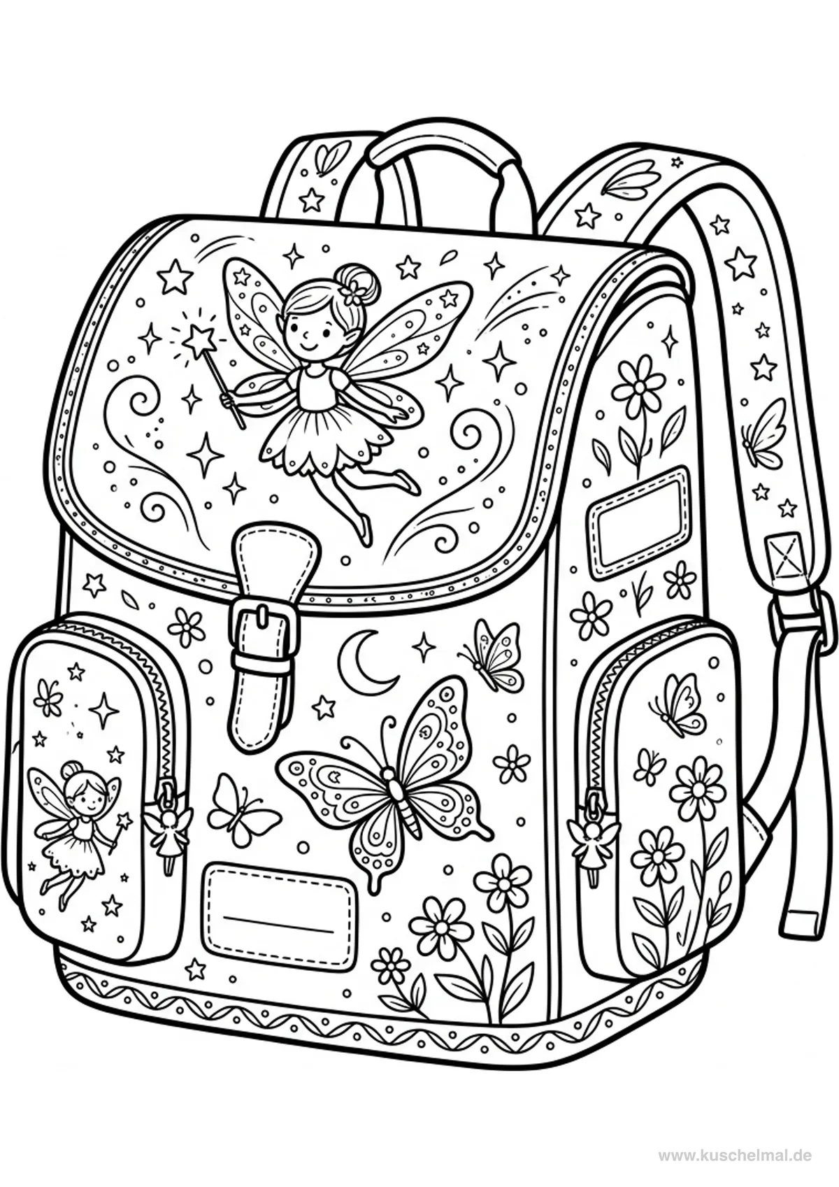 Fata con Zaino Scolastico - Disegno di Zaino Scolastico da colorare gratis per bambini da stampare
