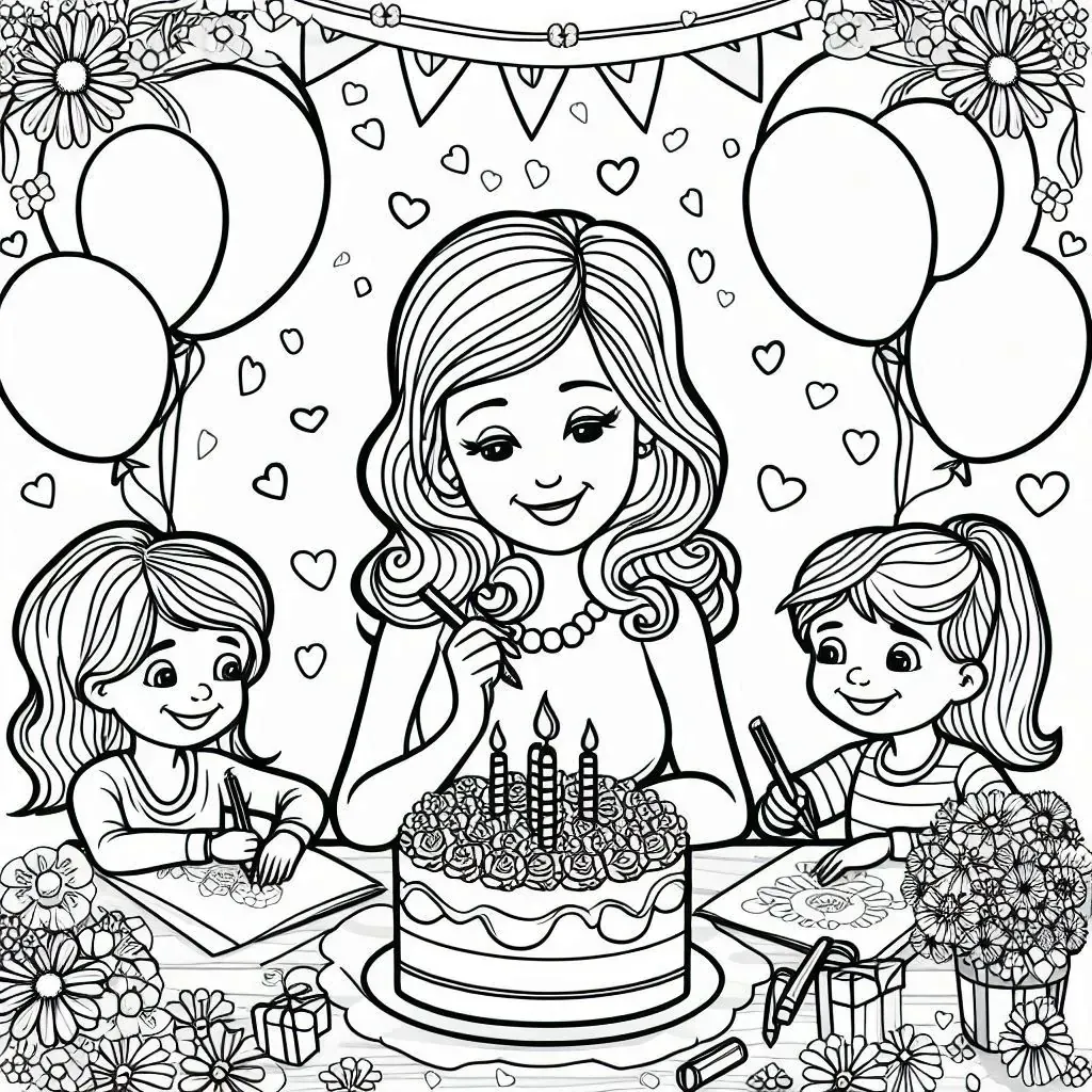 Blumenstrauß für Mama Ausmalbild - Kostenloses Geburtstag Ausmalbild für Kinder zum Ausdrucken