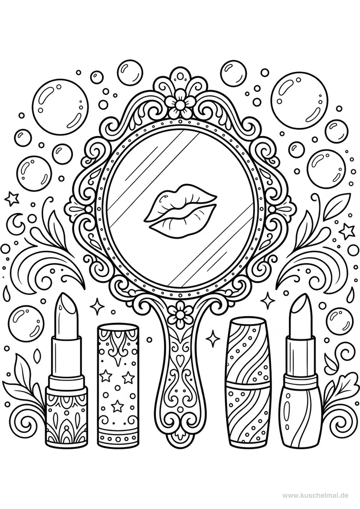 Specchietto e Bacio - Disegno di Make-up da colorare gratis per bambini da stampare