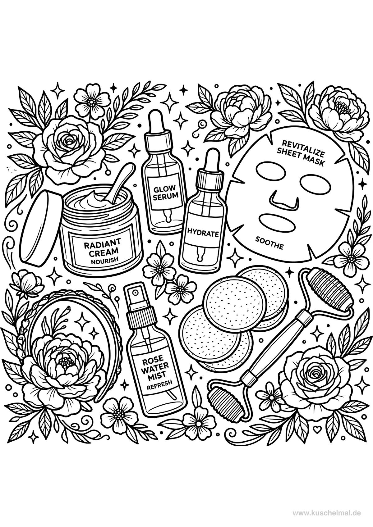 Ausmalbild Hautpflege Beauty Routine - Kostenloses Make-up Ausmalbild für Kinder zum Ausdrucken
