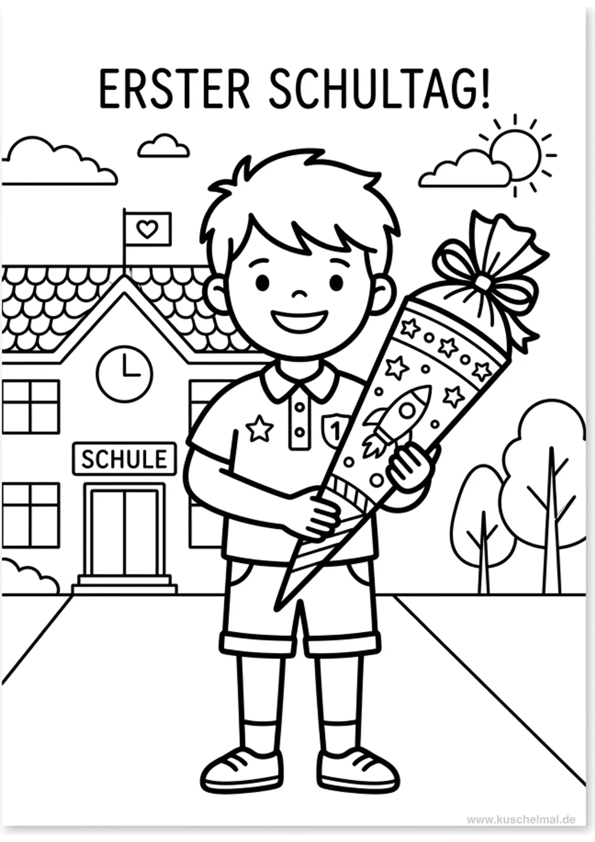 Bambino con Cartoccio Scolastico 3 - Disegno di Cartoccio Scolastico da colorare gratis per bambini da stampare
