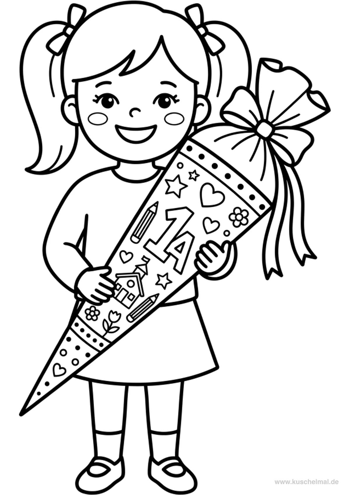 Bambino con Cartoccio Scolastico 2 - Disegno di Cartoccio Scolastico da colorare gratis per bambini da stampare