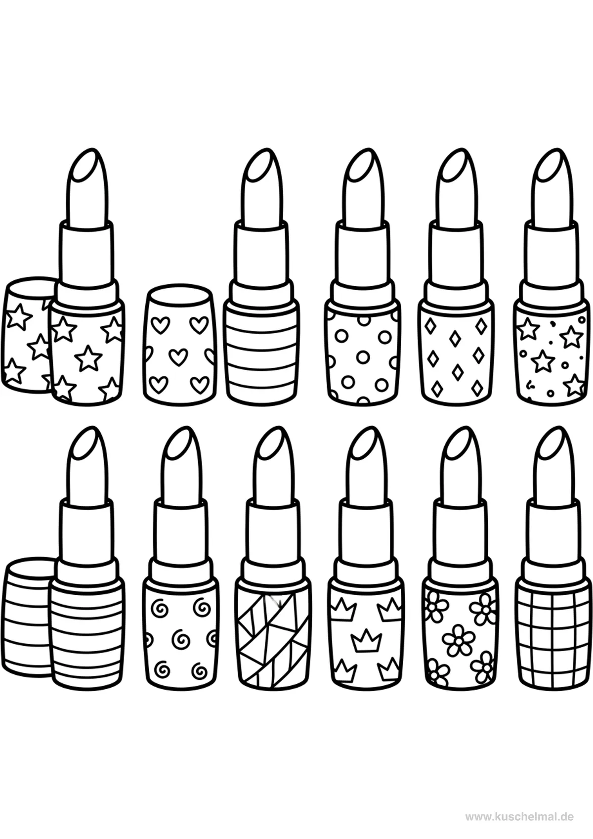Simpatici Rossetti - Disegno di Make-up da colorare gratis per bambini da stampare