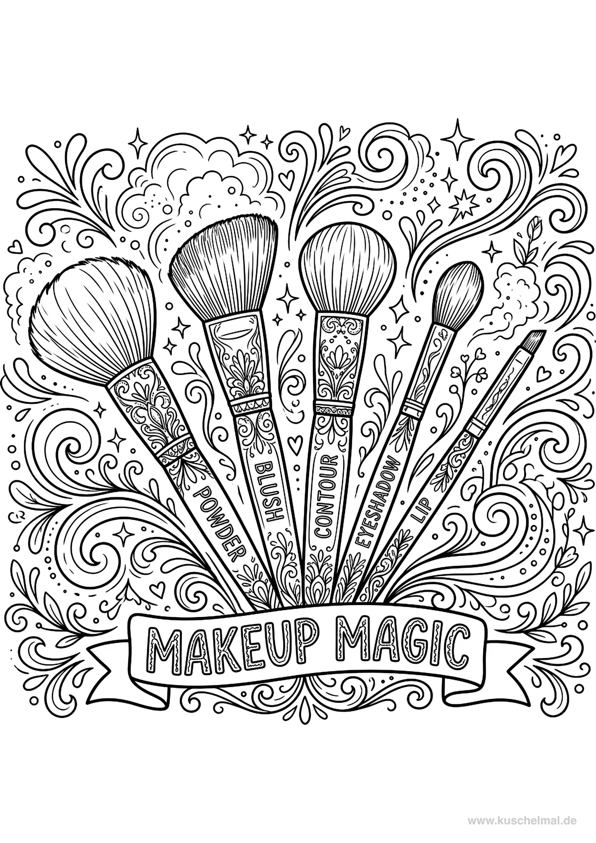 Ausmalbild Make-up Pinsel Fächer - Kostenloses Make-up Ausmalbild für Kinder zum Ausdrucken