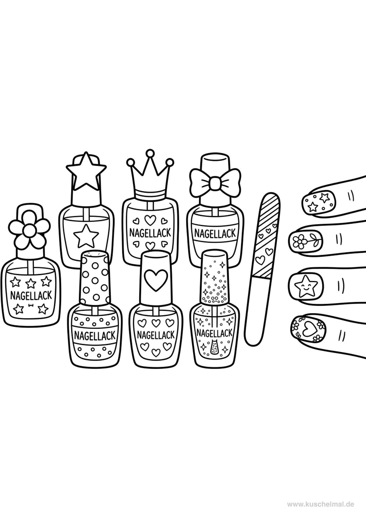 Set di Smalti per Unghie - Disegno di Make-up da colorare gratis per bambini da stampare
