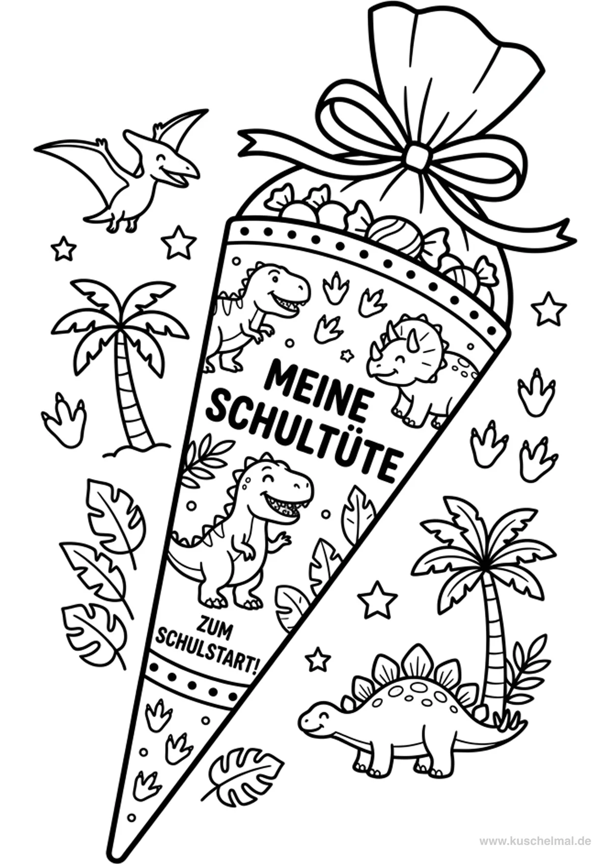 Cartoccio Scolastico con Dino - Disegno di Cartoccio Scolastico da colorare gratis per bambini da stampare