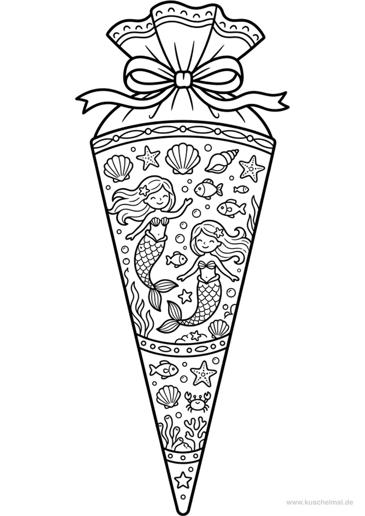 Cartoccio Scolastico con Sirena - Disegno di Cartoccio Scolastico da colorare gratis per bambini da stampare