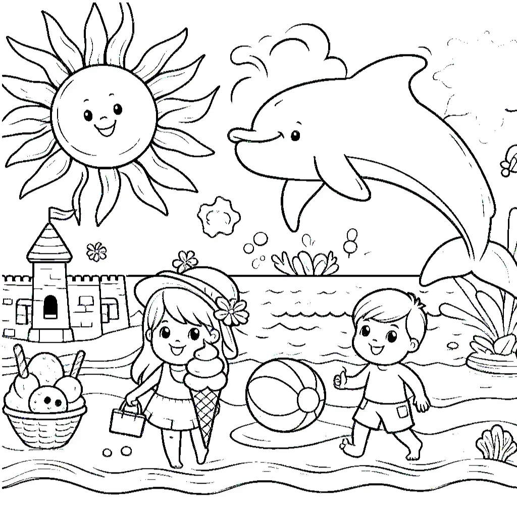 Sommerspaß am Strand Ausmalbild - Kostenloses Sommer Ausmalbild für Kinder zum Ausdrucken