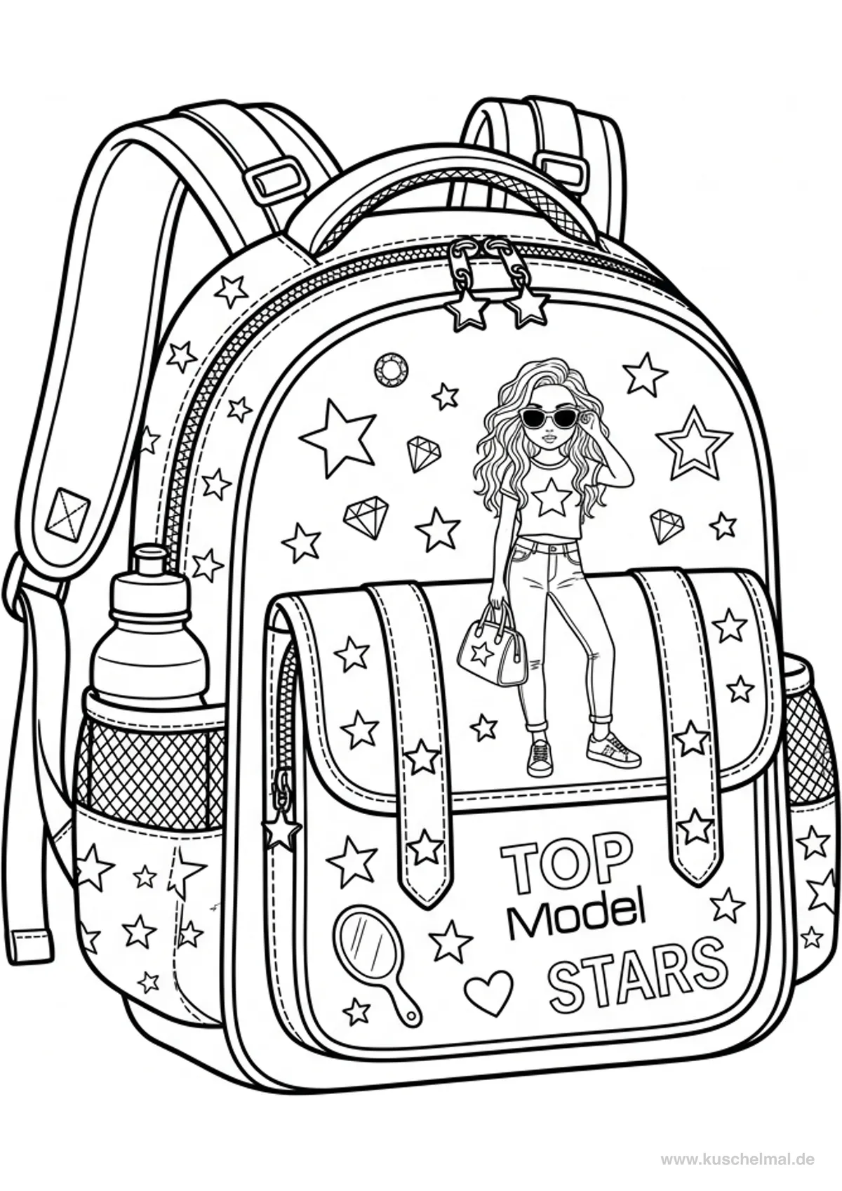 Topmodel con Zaino Scolastico - Disegno di Zaino Scolastico da colorare gratis per bambini da stampare