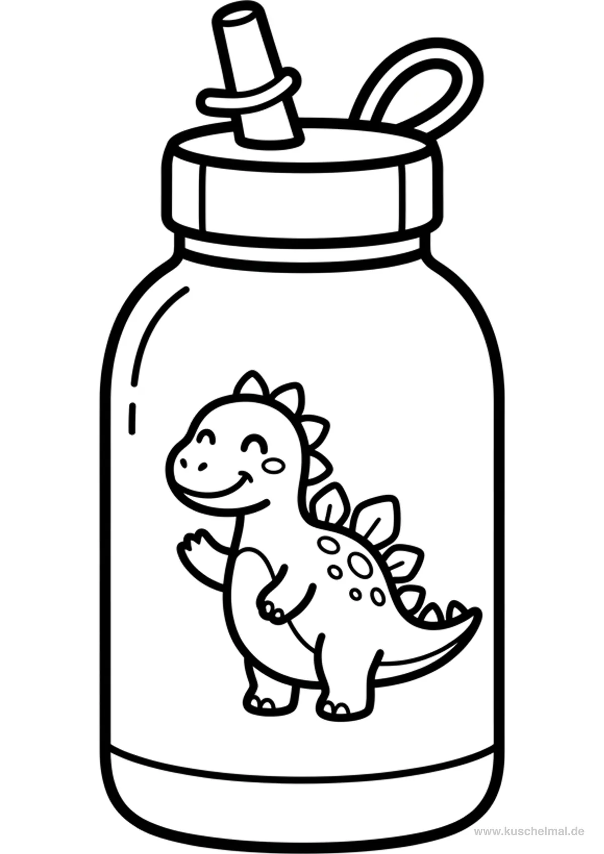 Borraccia con Dino - Disegno di Inizio Scuola da colorare gratis per bambini da stampare