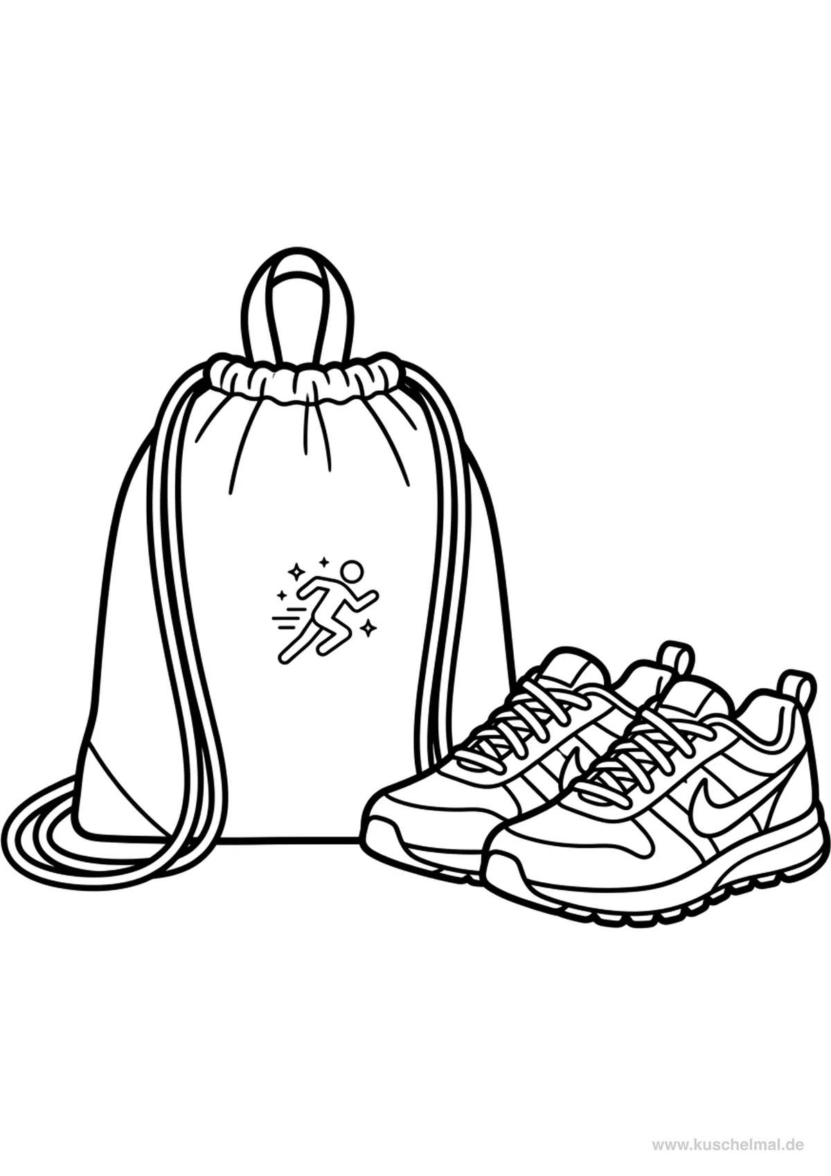 Sacca da Ginnastica con Scarpe da Ginnastica - Disegno di Inizio Scuola da colorare gratis per bambini da stampare