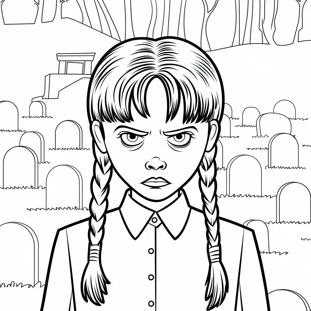 Wednesday Addams con Mano Gelida - Disegno di Wednesday da colorare gratis per bambini da stampare