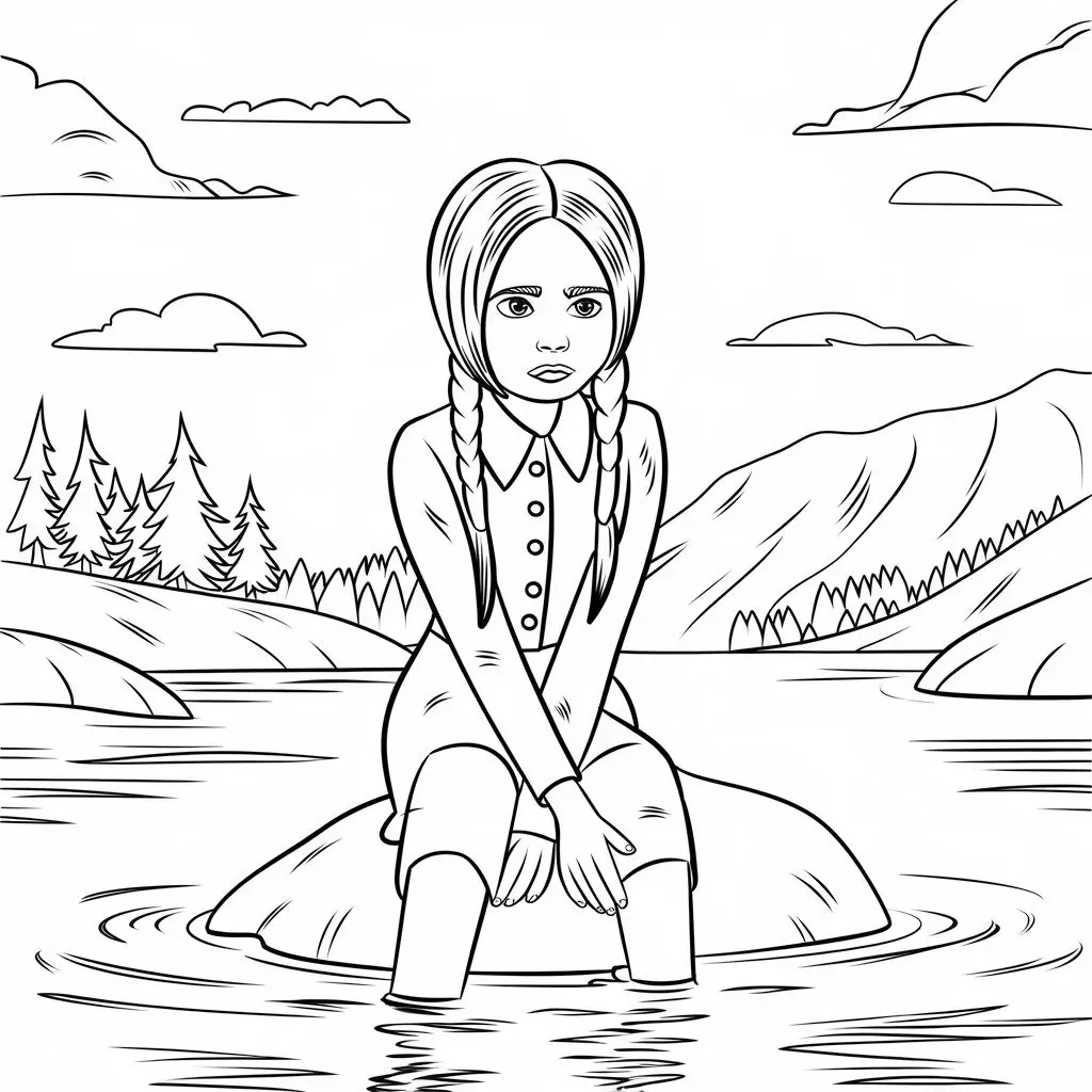 Wednesday Addams - Motivo Oscuro - Disegno di Wednesday da colorare gratis per bambini da stampare