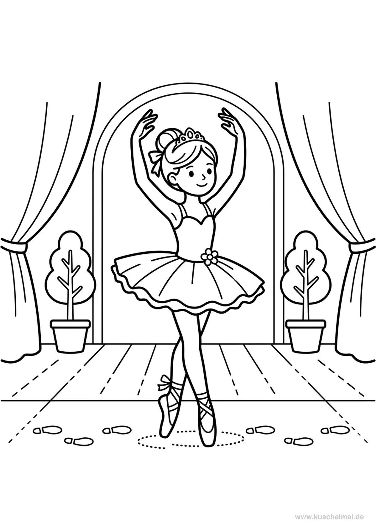 Ballerina in Pas de Bourrée - Disegno di Balletto da colorare gratis per bambini da stampare