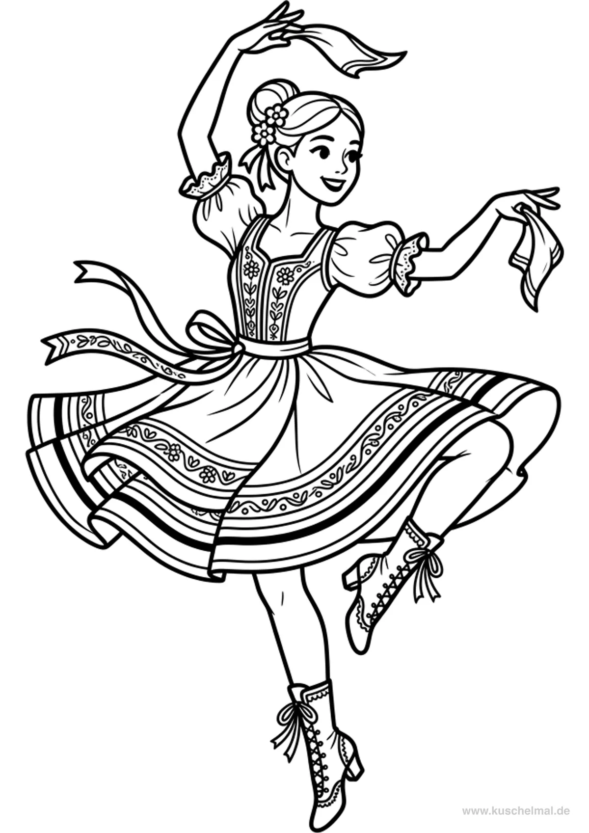 Ballerina in Costume da Danza di Carattere - Disegno di Balletto da colorare gratis per bambini da stampare