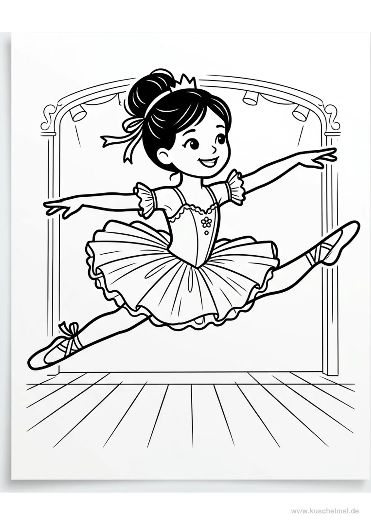 Ballerina in Grand Jeté - Disegno di Balletto da colorare gratis per bambini da stampare