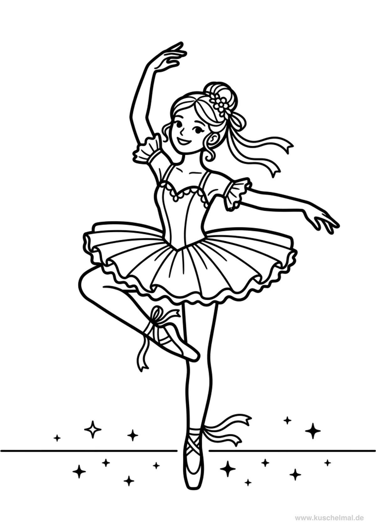 Ballerina Pirouette Ausmalbild - Kostenloses Ballett Ausmalbild für Kinder zum Ausdrucken