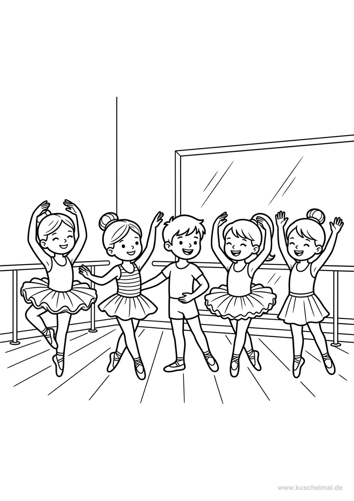 Ballett Klasse Ausmalbild - Kostenloses Ballett Ausmalbild für Kinder zum Ausdrucken