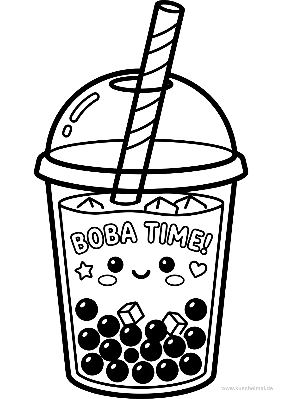Bubble Tea Becher mit Boba Perlen - Kostenloses Bubble Tea Ausmalbild für Kinder zum Ausdrucken