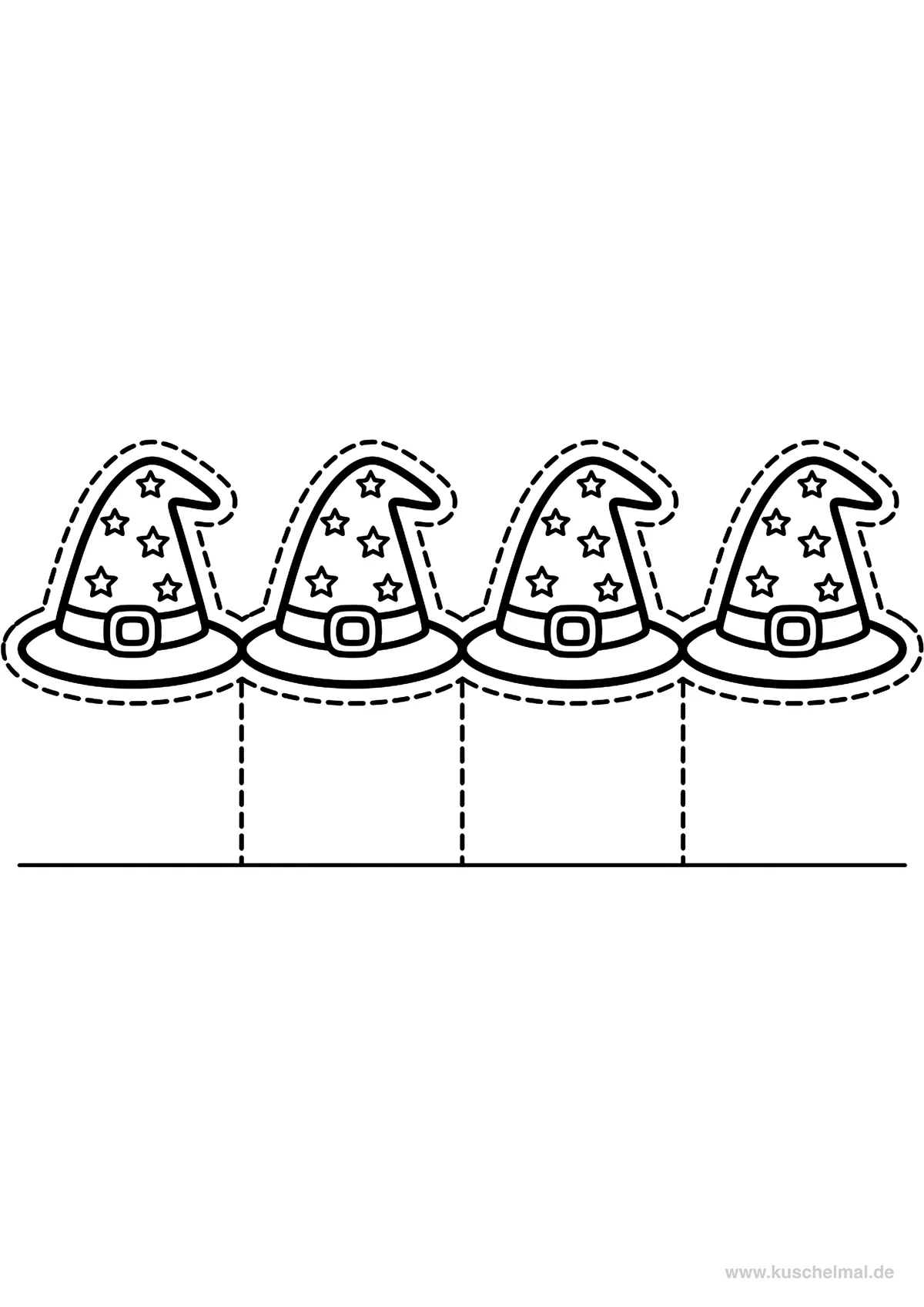 Colorata Ghirlanda di Cappelli da Strega - Disegno di Ghirlande di Halloween da colorare gratis per bambini da stampare