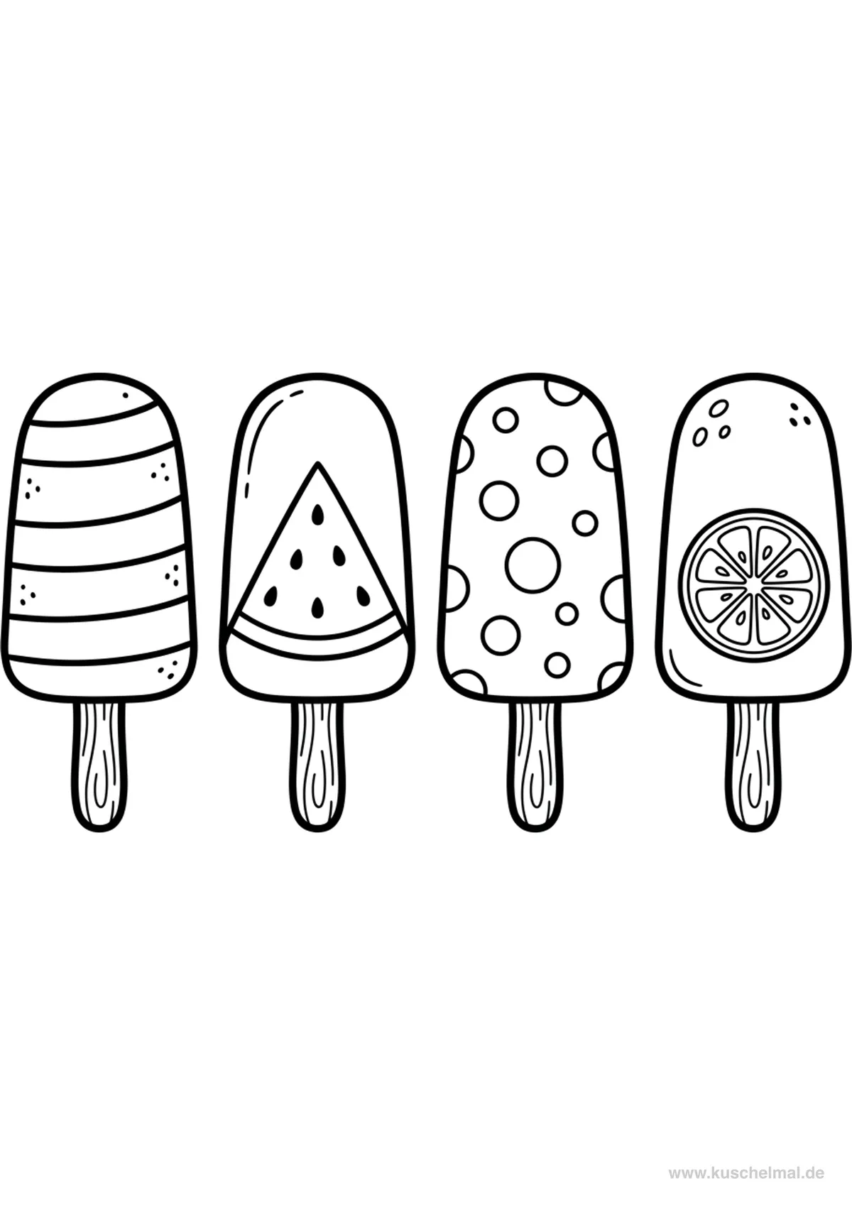 Ghiaccioli Colorati - Disegno di Gelato da colorare gratis per bambini da stampare