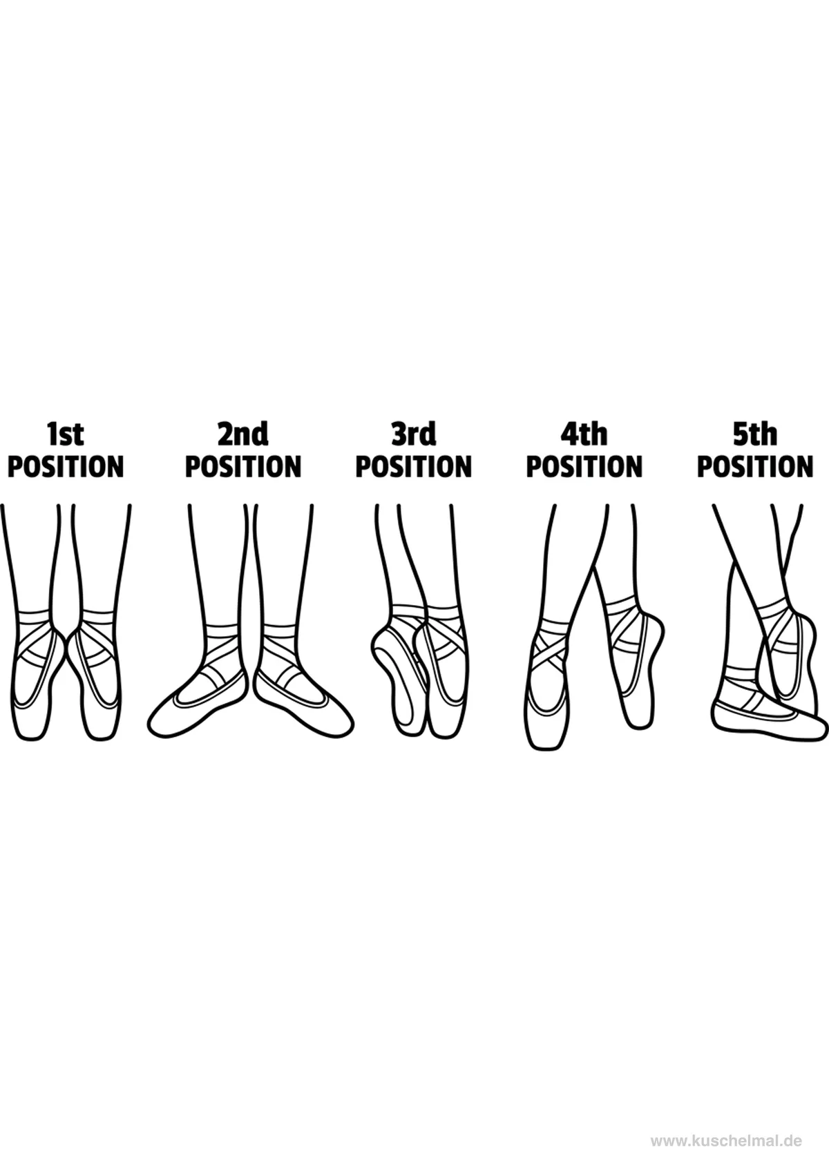 Le 5 Posizioni Classiche dei Piedi - Disegno di Balletto da colorare gratis per bambini da stampare