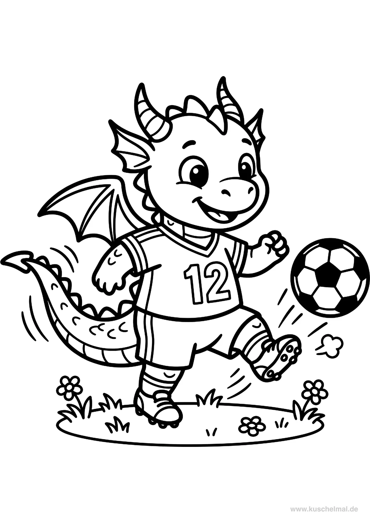 Drago Gioca a Calcio - Disegno di Calcio da colorare gratis per bambini da stampare