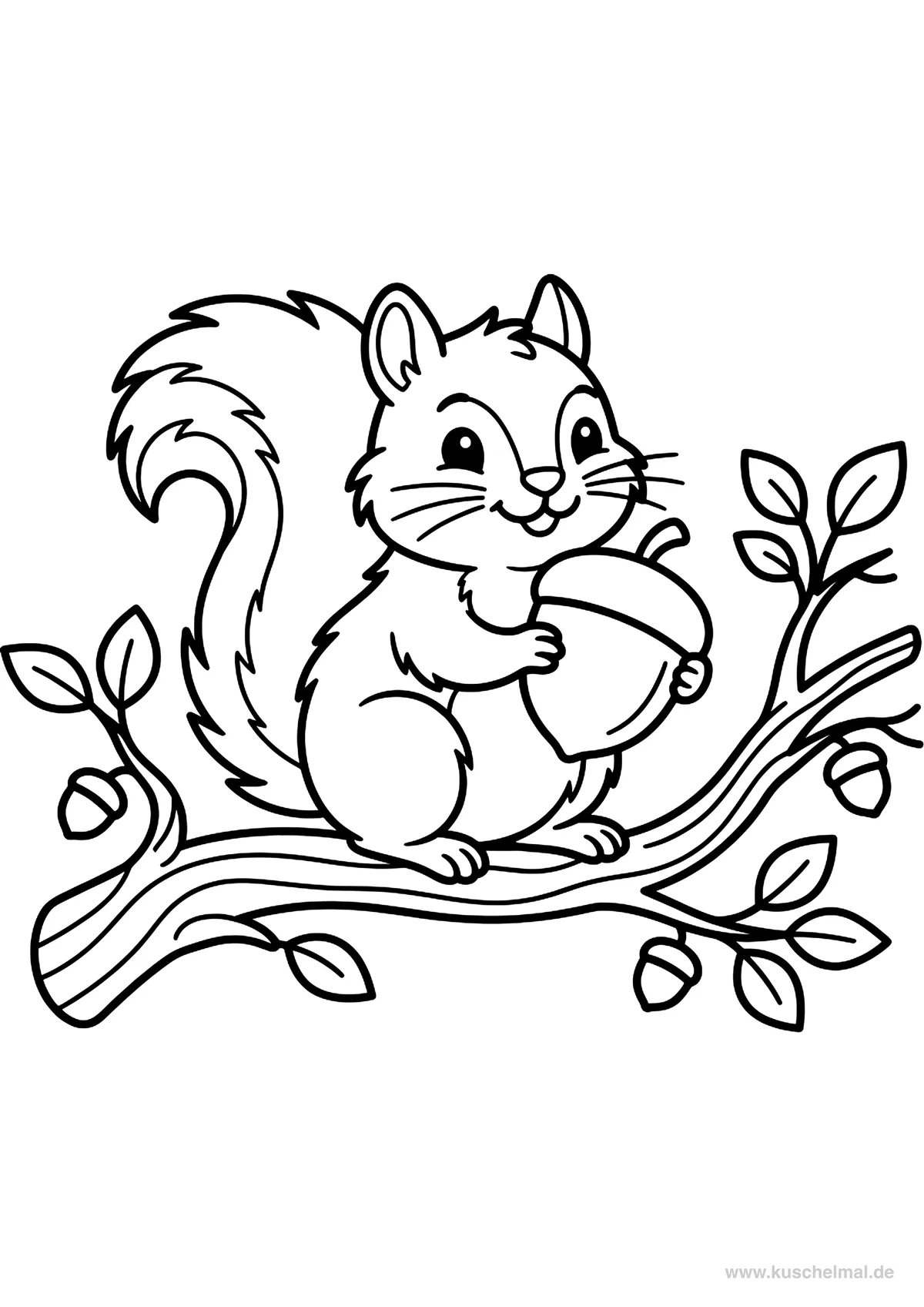 Scoiattolo con Ghianda - Disegno di Autunno da colorare gratis per bambini da stampare