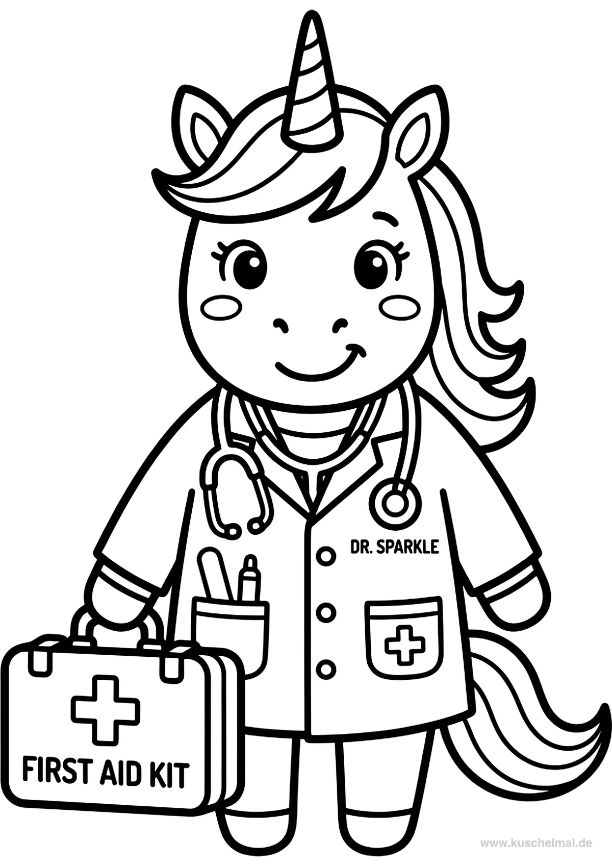 Unicorno Dottore - Disegno di Unicorno da colorare gratis per bambini da stampare