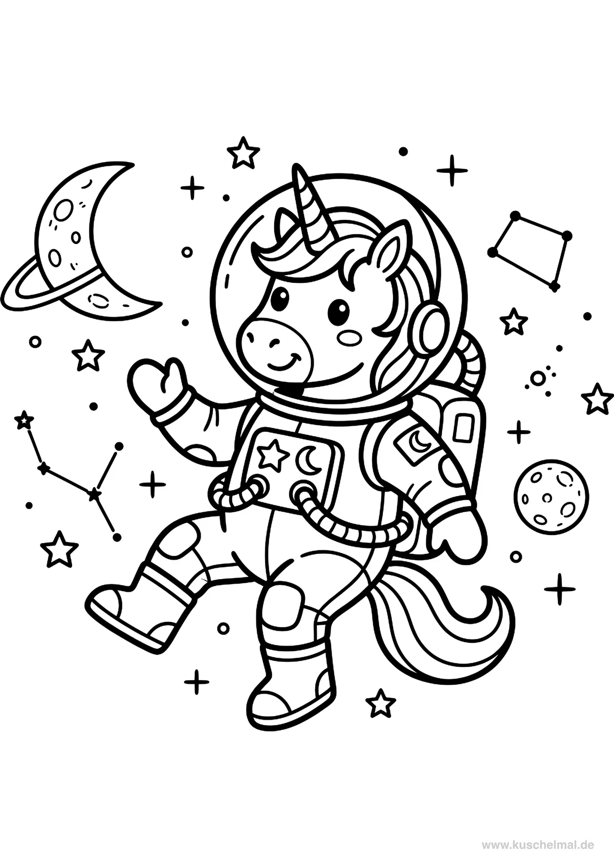 Unicorno Astronauta - Disegno di Unicorno da colorare gratis per bambini da stampare