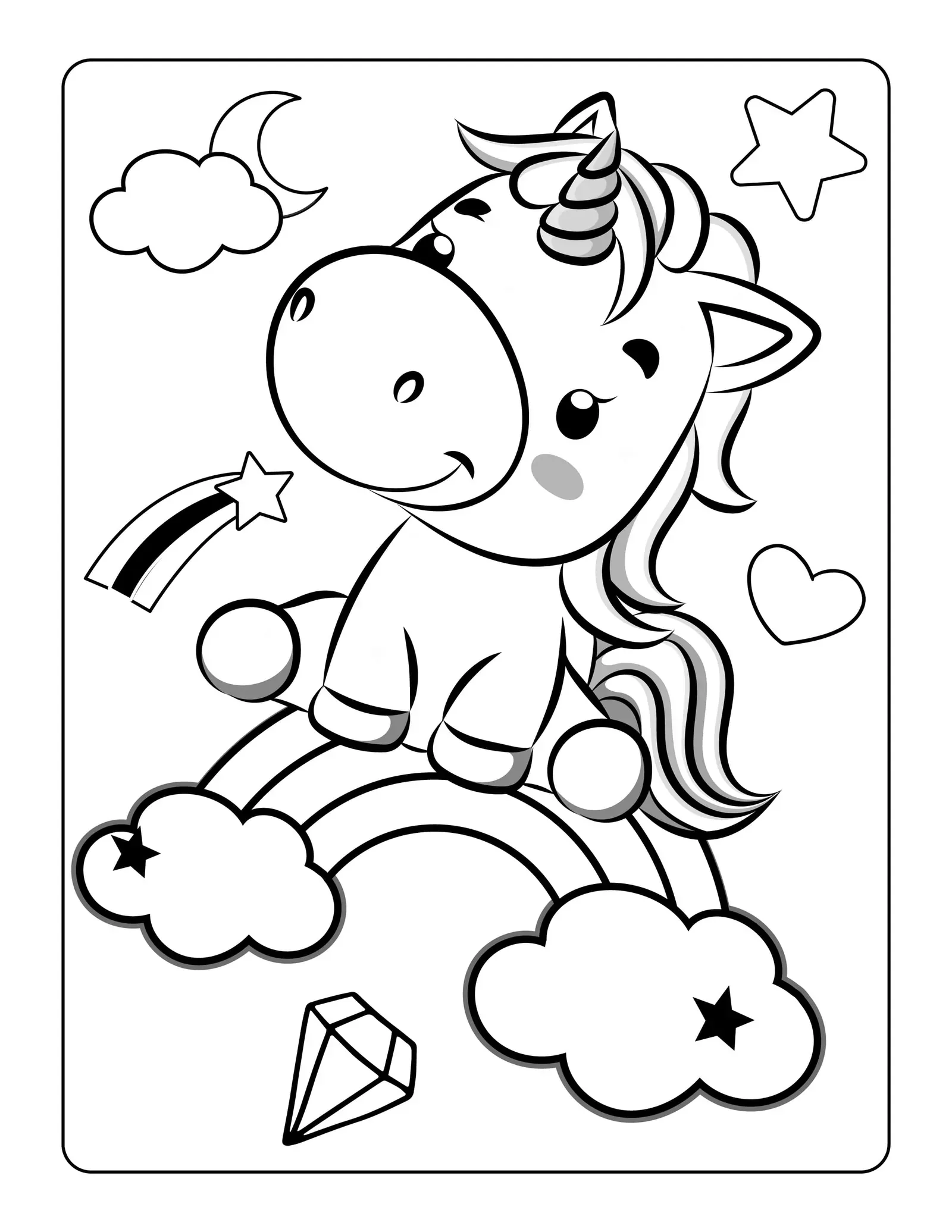 Einhorn auf Regenbogen - Kostenloses Einhorn Ausmalbild für Kinder zum Ausdrucken