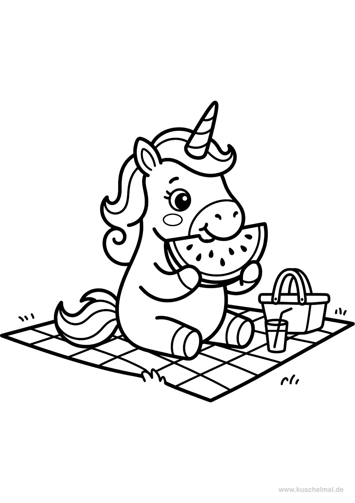Unicorno al Picnic - Disegno di Unicorno da colorare gratis per bambini da stampare