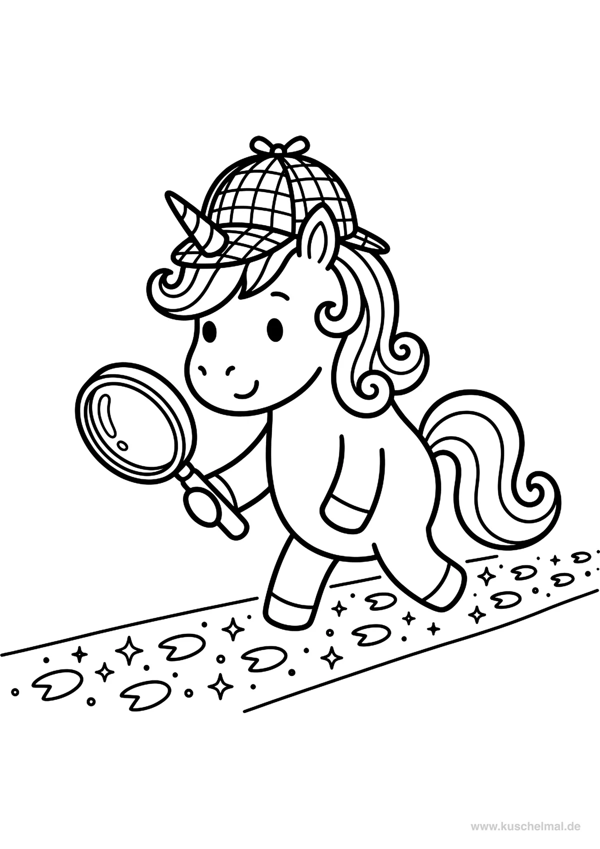 Unicorno Detective - Disegno di Unicorno da colorare gratis per bambini da stampare