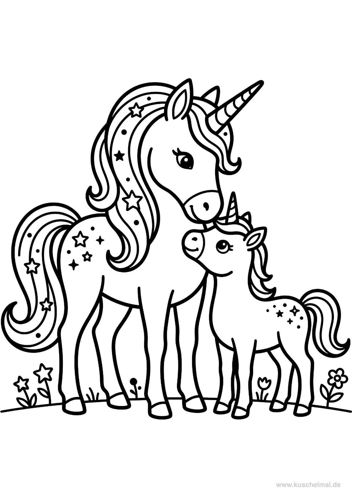 Famiglia di Unicorni - Disegno di Unicorno da colorare gratis per bambini da stampare