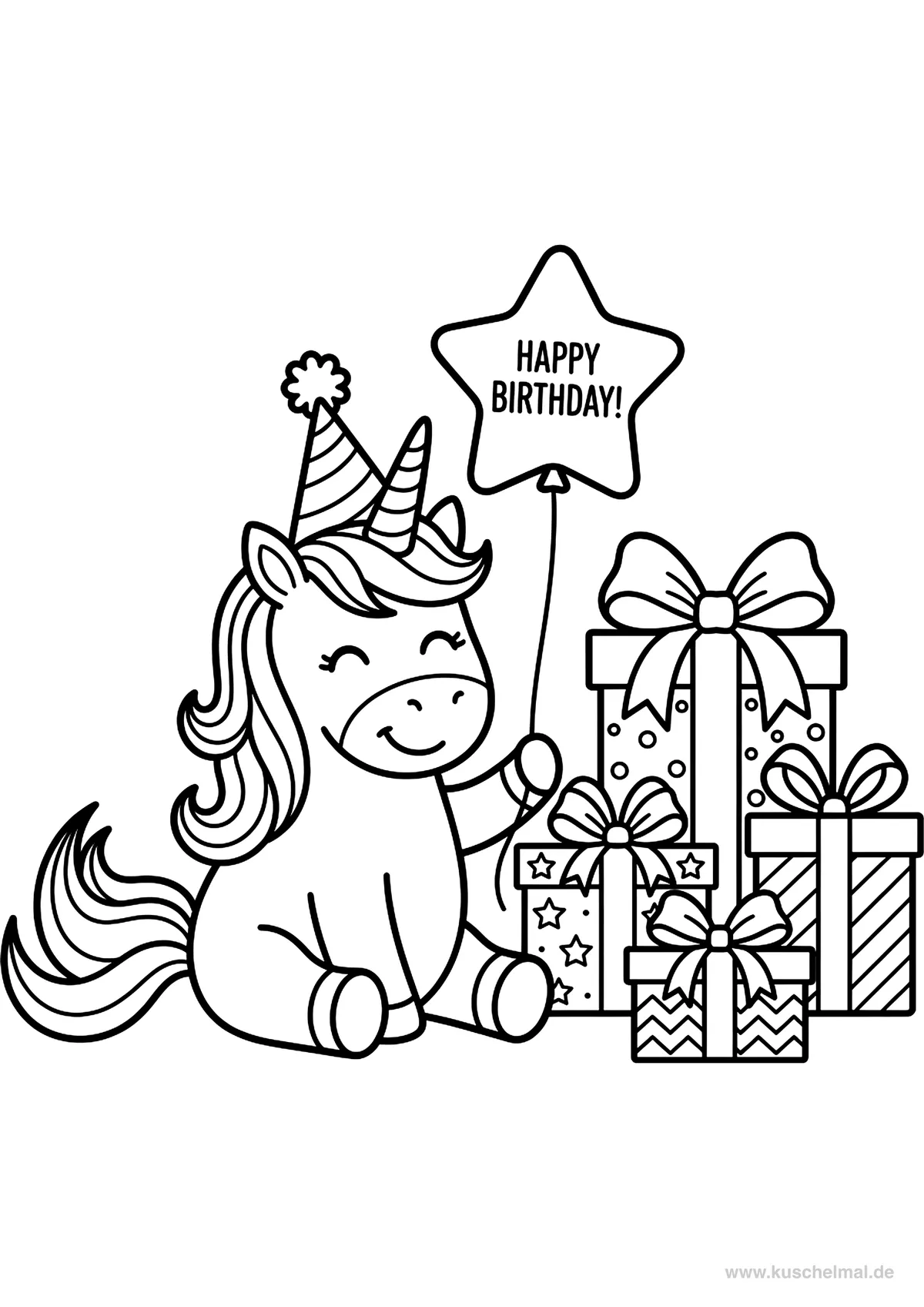 Compleanno dell'Unicorno - Disegno di Unicorno da colorare gratis per bambini da stampare