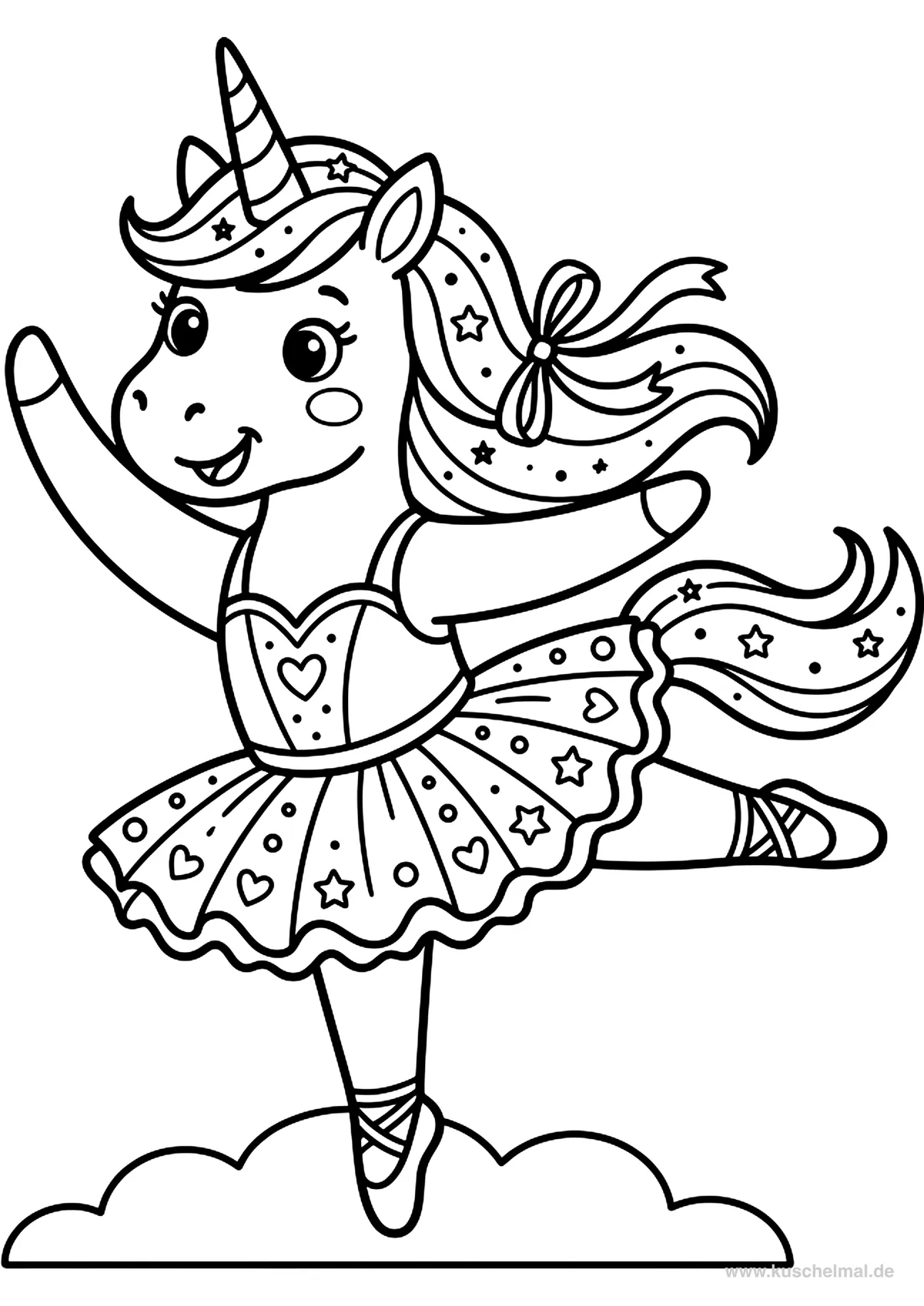Unicorno in Tutù - Disegno di Unicorno da colorare gratis per bambini da stampare