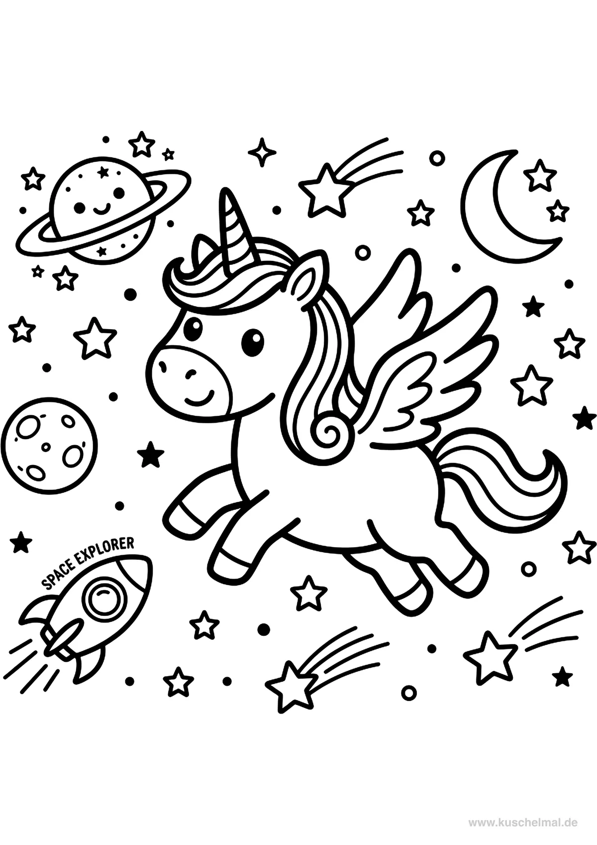 Unicorno nello Spazio - Disegno di Unicorno da colorare gratis per bambini da stampare