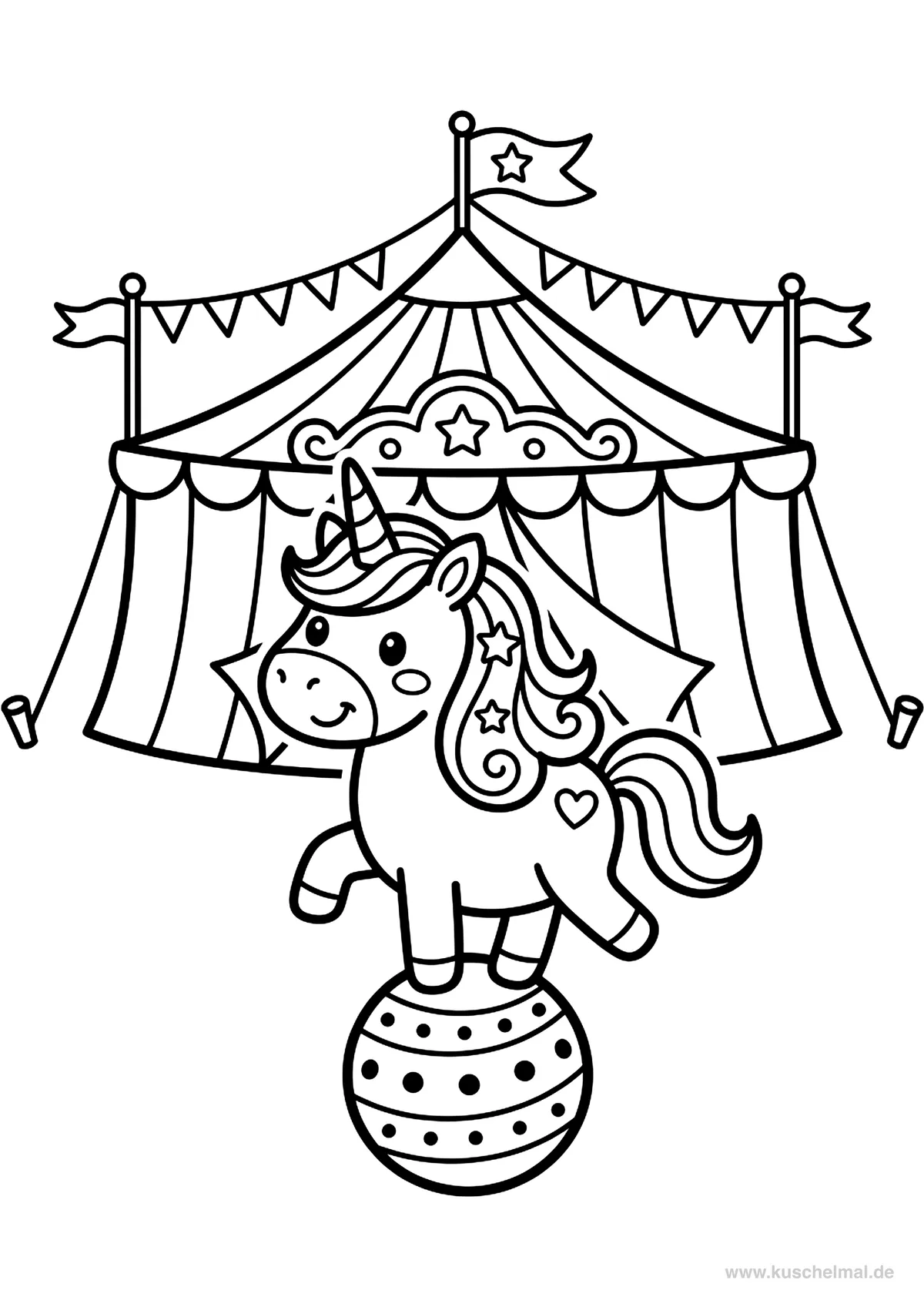 Unicorno al Circo - Disegno di Unicorno da colorare gratis per bambini da stampare