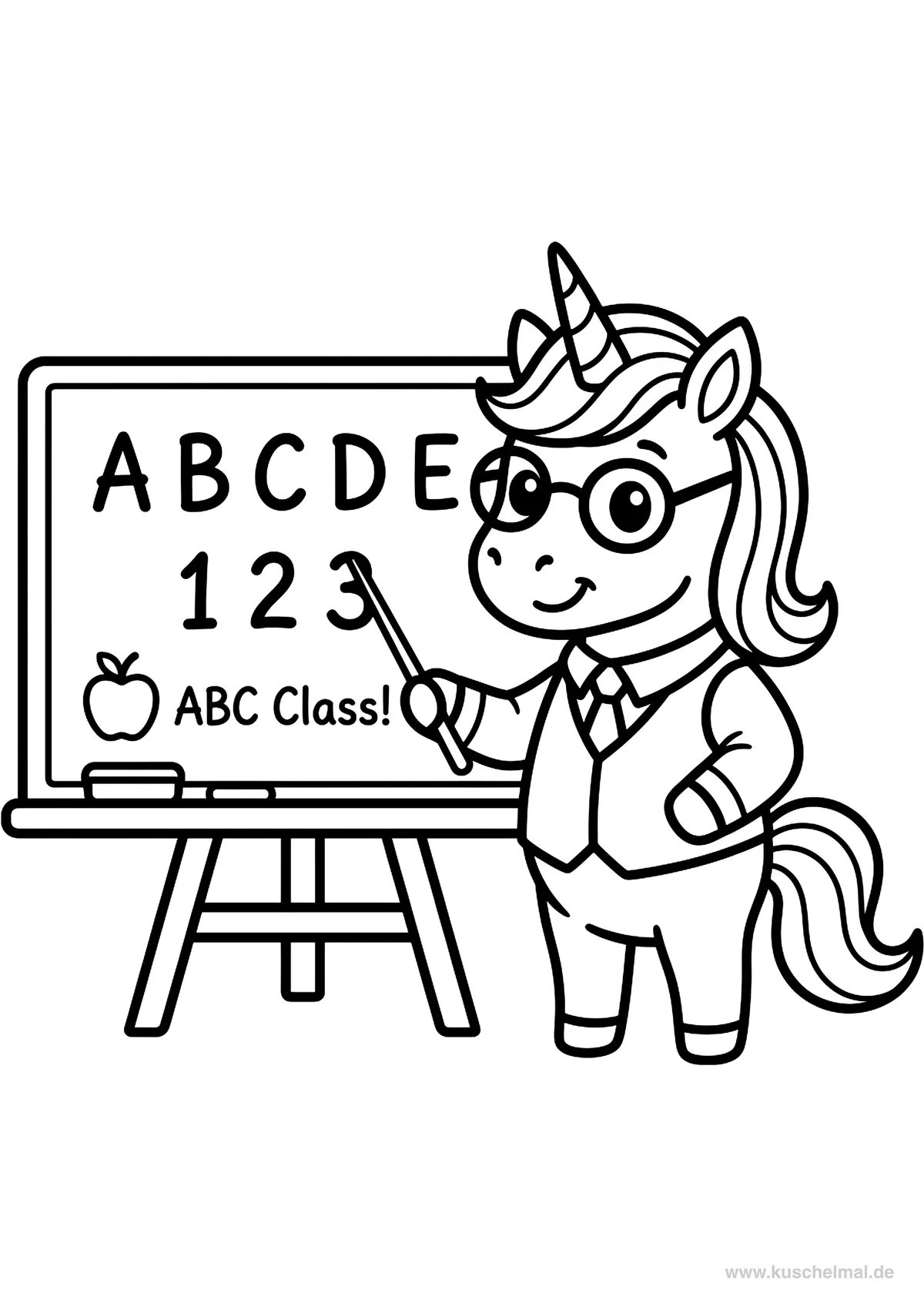 Unicorno Maestra - Disegno di Unicorno da colorare gratis per bambini da stampare