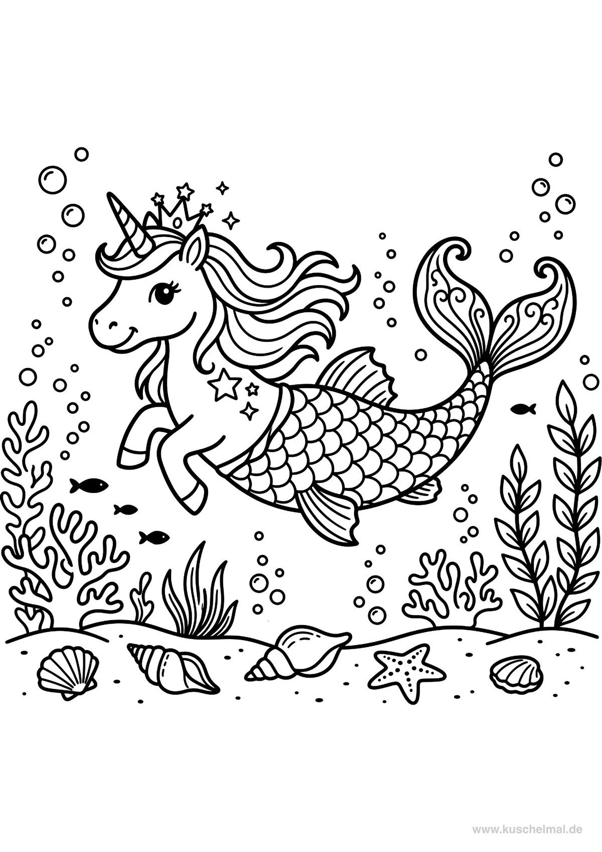 Unicorno Sirena - Disegno di Unicorno da colorare gratis per bambini da stampare