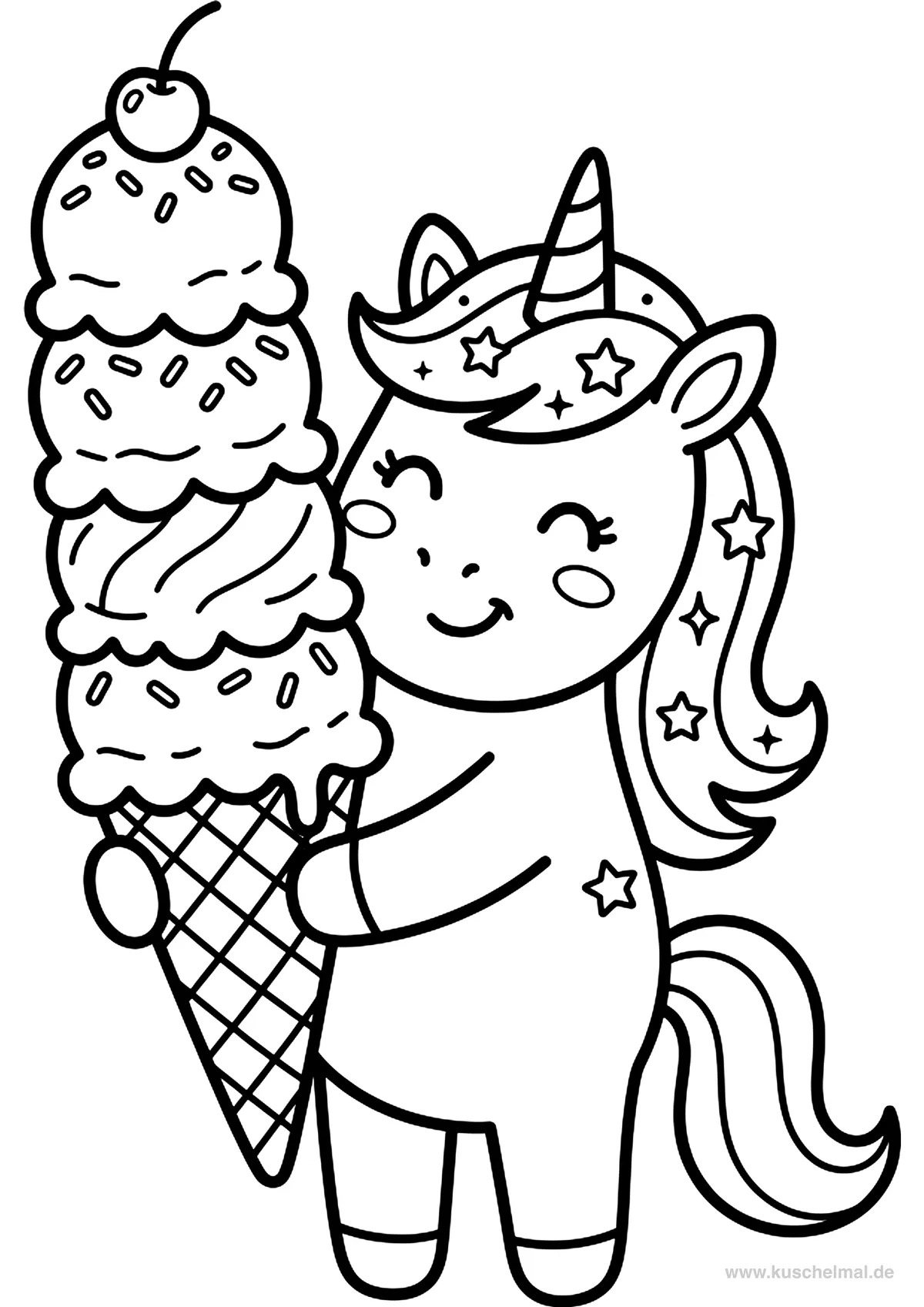 Unicorno con il Gelato - Disegno di Unicorno da colorare gratis per bambini da stampare