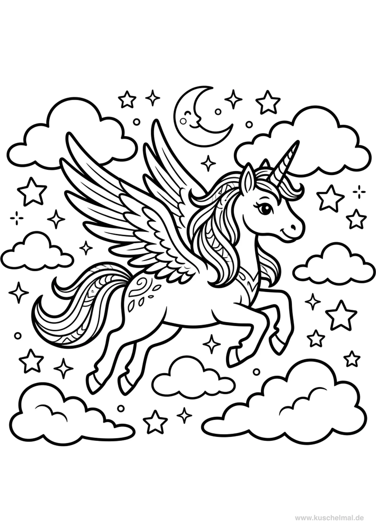 Unicorno con Ali 2 - Disegno di Unicorno da colorare gratis per bambini da stampare
