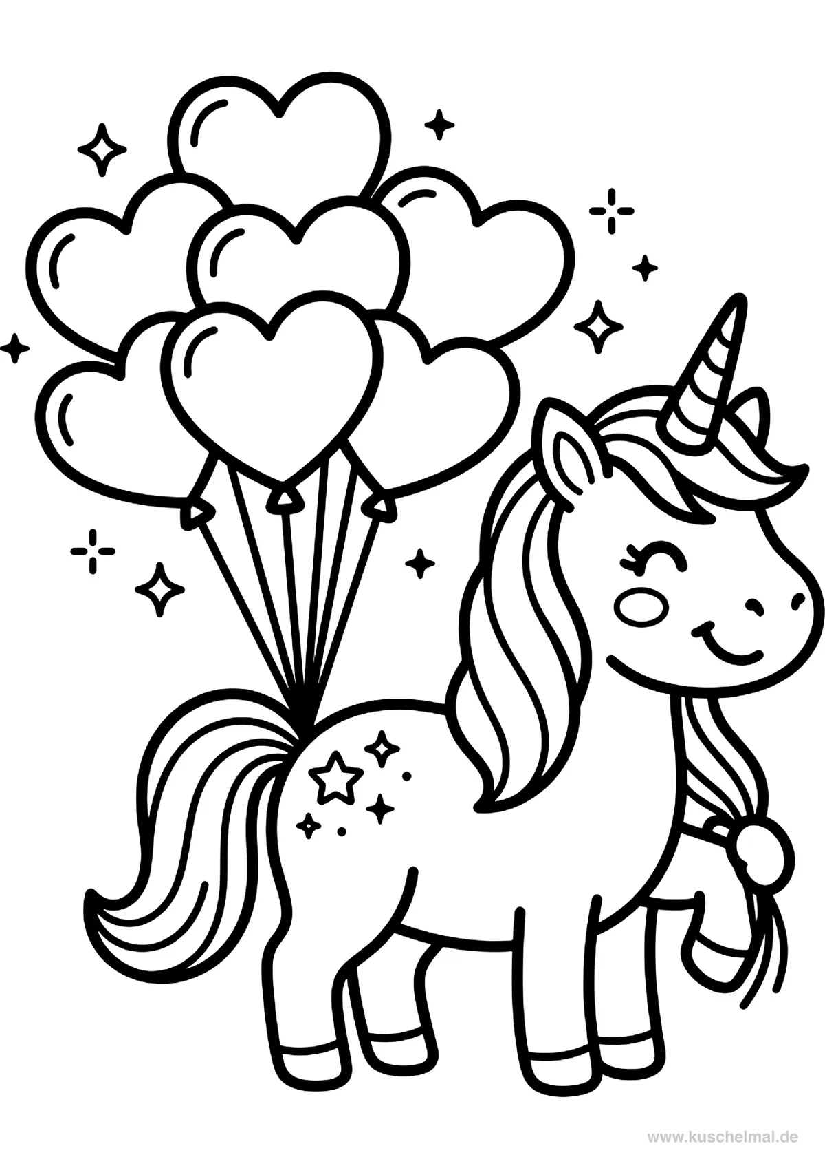 Unicorno con Palloncini - Disegno di Unicorno da colorare gratis per bambini da stampare