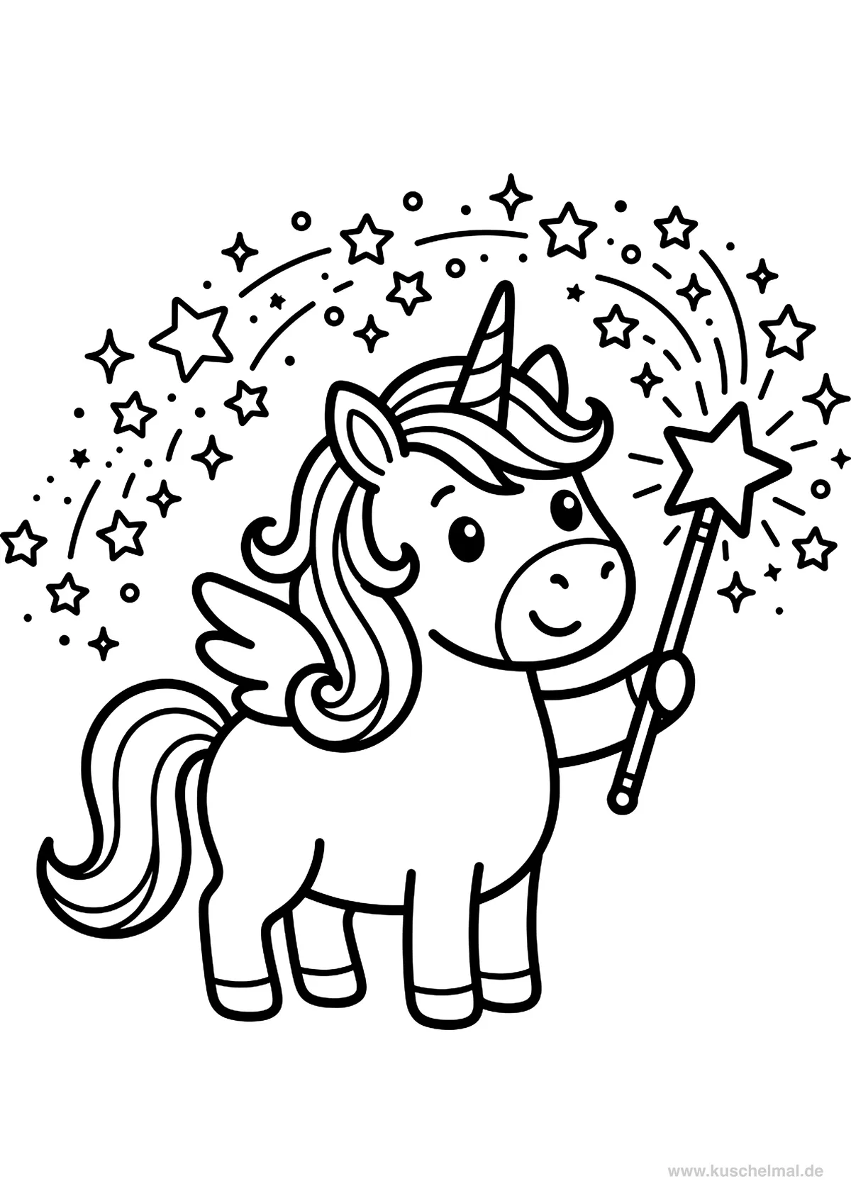 Unicorno con Bacchetta Magica - Disegno di Unicorno da colorare gratis per bambini da stampare